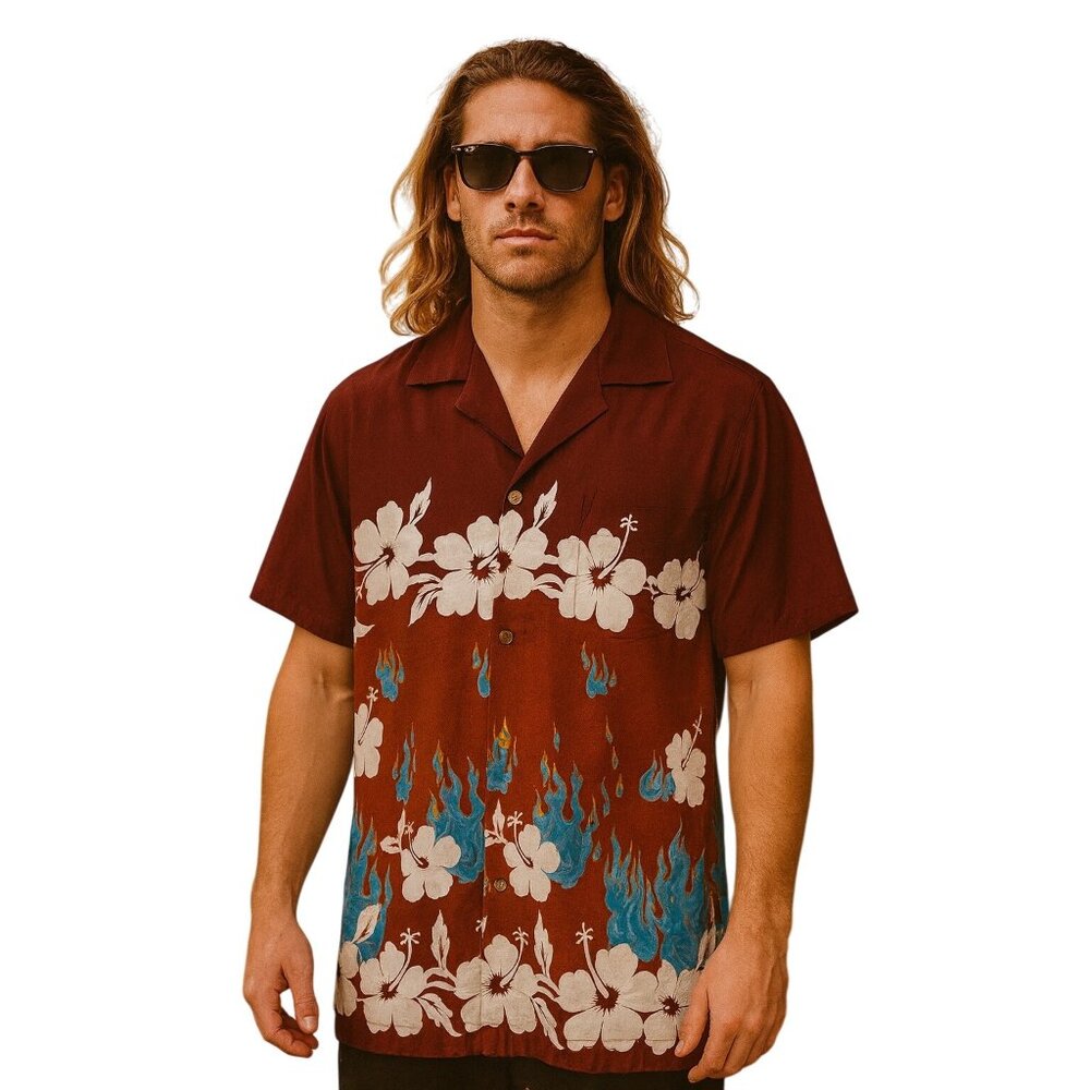 Vintage 90's Uluwatu Men's Hawaiin Aloha Button-Down Short Sleeve Shirt M